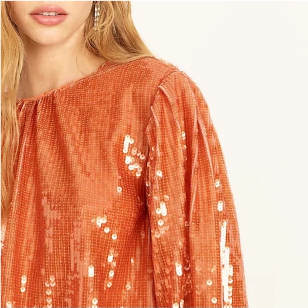 ❤️‍🔥 Taylor Swift “Showgirl Orange” J Crew Sequin Orange Top size 2, will fit 4